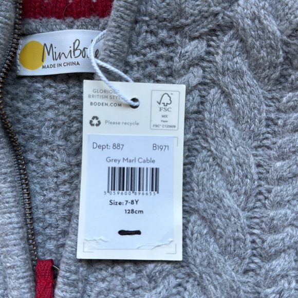 • BRAND NEW • Mini Boden • Kids' Cable Half Zip Wool Blend Sweater • 7-8Y - Picture 7 of 15